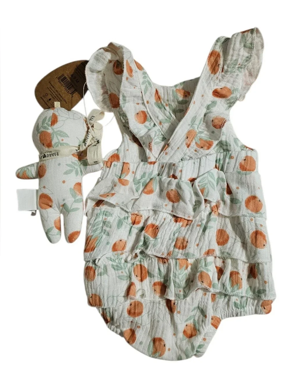 Rabbit & Bear Orange Print Cotton Baby Matching Set - Orange/Green